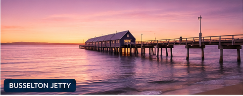 Busselton Jetty extending over blue water